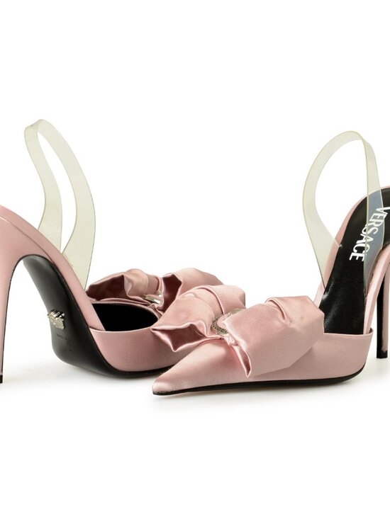 Versace Women's Dusty Rose & Silver Color Medusa Heeled Sandals Shoes US 6 IT 36 - Picture 8 of 8